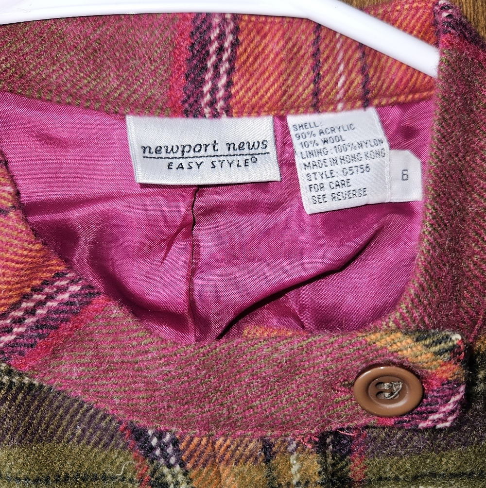 Vintage Y2K Newport News Wool Blend Multicolor Plaid Women's Zip Up Blazer | 6 - Picture 3 of 7